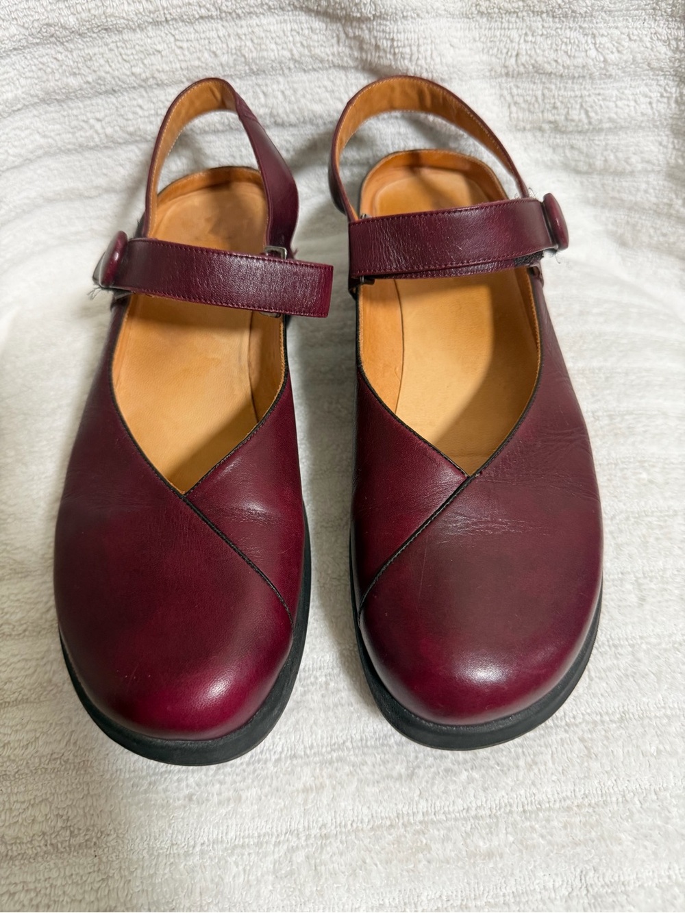 Murtosa Women’s Mary Jane Adjustable Slingback Leather Shoes - Burgundy 41 US 10